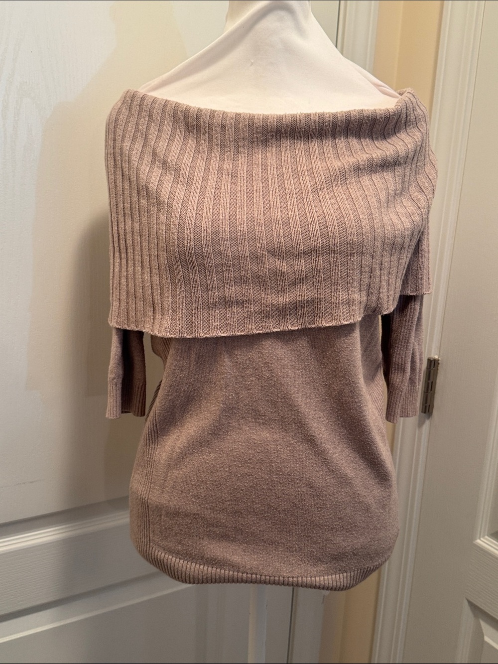Express Tan Off-the-Shoulder Ribbed Fold Sweater - Women’s Size XS
